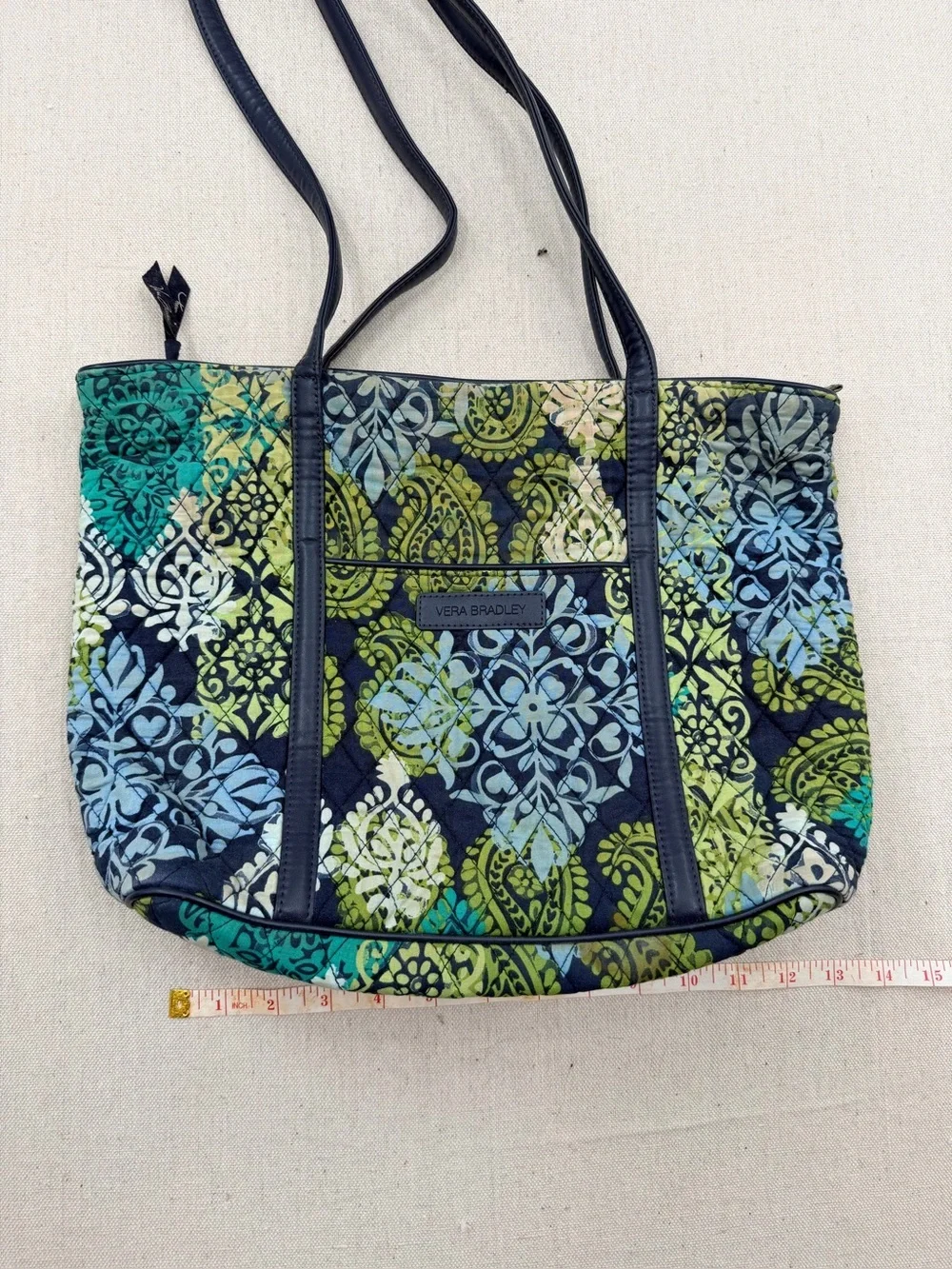 Vera Bradley Green Navy Printed Tote Bag